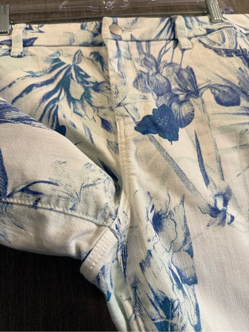 Chico's Blue Floral Print Chinos on Cream